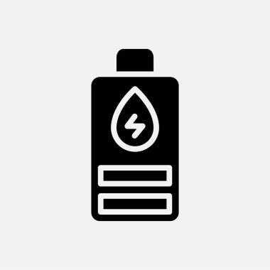 Pil suyu enerji ikonu kabartması, serbest enerji, ekoloji, yenilenebilir ve yeşil enerji kavramı. Siyah ve katı simge.