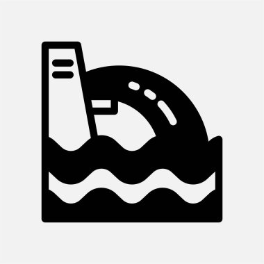 Su barajı simgesi yarı katı, serbest enerji, ekoloji, yenilenebilir ve yeşil enerji kavramı. Siyah ve yarı katı simge.