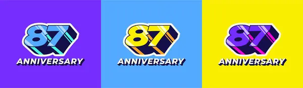 Logo 3 boyutlu Retro Uzun Gölge 87, 87. Mutlu Yıllar Renkli 3 boyutlu Retro ve Parlak efektli. Modern ve Eski konsept.