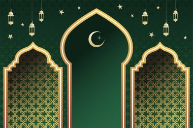 Fenerli ve aylı İslami mimari pencere, ramazan arap kemeri. Kopya alanı ile İslami kutlama şablonu.