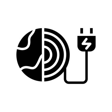 Icon Glyph jeotermal dünya enerjisi. Yenilenebilir enerji, ekoloji ve enerji alternatifi. Katı Siyah simge kavramı