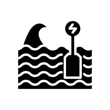 Icon Glyph dalga enerji jeneratörü. Yenilenebilir enerji, ekoloji ve enerji alternatifi. Katı Siyah simge kavramı