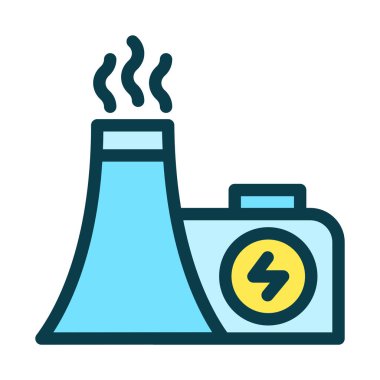 Simge hattı renkli elektrik santrali, baca kirliliği. Yenilenebilir enerji, ekoloji ve enerji alternatifi. Ana hatlar doldurma simgesi kavramı