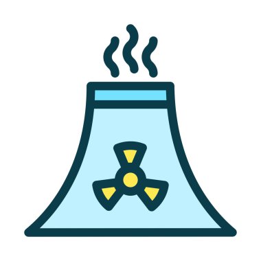 Simge Hattı Renkli Nükleer Reaktör Santrali. Yenilenebilir enerji, ekoloji ve enerji alternatifi. Ana hatlar doldurma simgesi kavramı