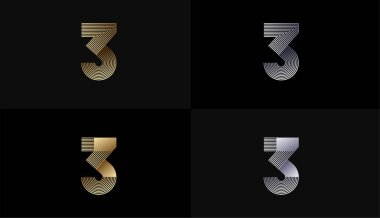 Lüks Altın Çizgiler Tasarım 3. Yıldönümü Altın Metalik Hat, Lüks, Çizgi ve Şekil Konsepti ile.