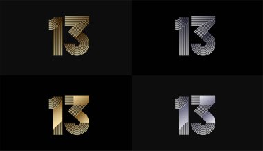 Lüks Altın Çizgiler Tasarım 13., 13. Yıldönümü Altın Metalik Hat, Lüks, Çizgi ve Şekil Konsepti.