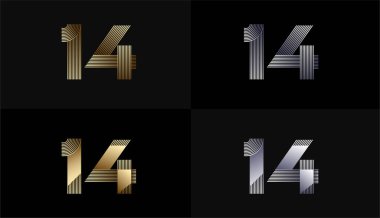 Lüks Altın Çizgili Tasarım 14., 14. Yıldönümü Altın Metalik Çizgisi, Lüks, Çizgi ve Şekil Konsepti.