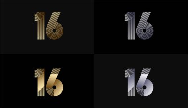 Lüks Altın Çizgili Tasarım 16. Yıl Yıldönümü Altın Metalik Çizgisi, Lüks, Çizgi ve Şekil Konsepti.