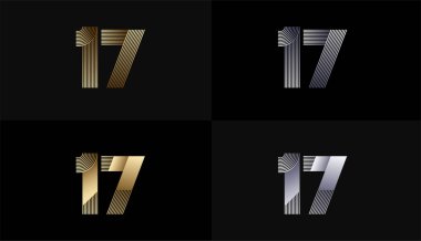 Luxury Gold 'da Numara Tasarım Çizgileri 17, 17. Yıldönümü Altın Metalik Hat, Lüks, Çizgi ve Şekil Konsepti.