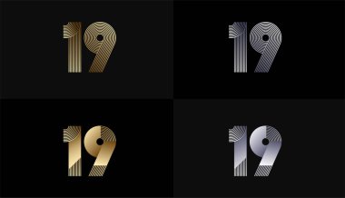 Lüks Altın Çizgili Tasarım 19. Yıl Yıldönümü Altın Metalik Hattı, Lüks, Çizgi ve Şekil Konsepti.