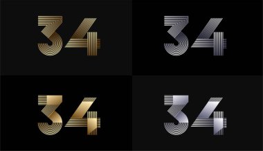 Lüks Altın Çizgili Tasarım 34. yıl dönümü Altın Metalik Hat, Lüks, Çizgi ve Şekil Konsepti.