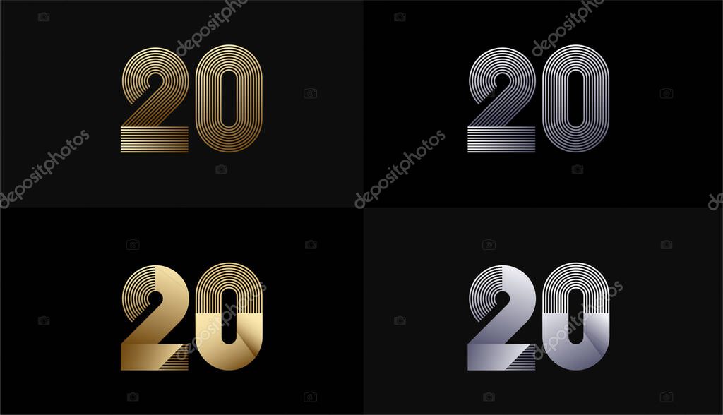 Number Design Line Stripes in Luxury Gold 20th, 20th Years Anniversary with Gold Metallic Line ,Luxury, Line and shape concept.