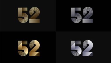 Lüks Altın Çizgili Tasarım 52., 52. Yıldönümü Altın Metalik Hat, Lüks, Çizgi ve Şekil Konsepti.