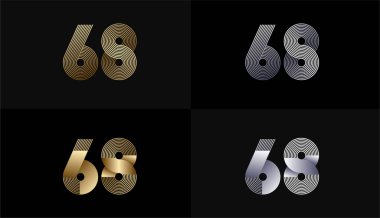 Lükslü Altın Çizgili Tasarım 68. ve 68. yıl dönümü Altın Metalik Hat, Lüks, Çizgi ve Şekil Konsepti.