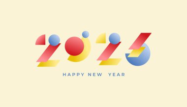 Yeni yılınız kutlu olsun 2026 geometrik biçim tarzı parlak geçmişe dönük renk, kutlama, tebrik kartı, davetiye, takvim konsepti. Yeni yıl şablonu 2026.