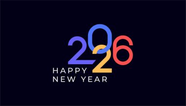 Mutlu yıllar 2026 minimum geometrik şekilli. Kutlama, tebrik kartı, davetiye, takvim konsepti. Yeni yıl şablonu 2026.