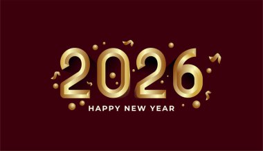 3D parlak altın renginde mutlu yıllar, kutlama, tebrik kartı, davetiye, takvim konsepti. Yeni yıl şablonu 2026.
