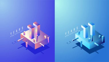 3D Isometric Yıldönümü Tasarımı 11., 11. yıl dönümü Renkli Derece. Teknoloji, Fütürist ve Modern Konsept.