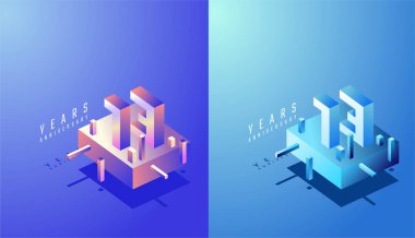 3D Isometric Yıldönümü Tasarımı 13., 13. yıl dönümü Renkli Derece. Teknoloji, Fütürist ve Modern Konsept.