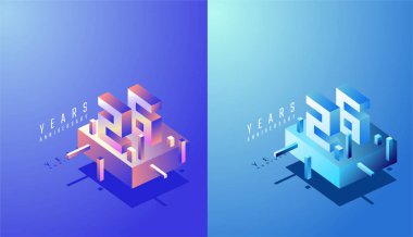 3D Isometric Yıldönümü Tasarımı 26, 26. Renkli Derece Yıldönümü. Teknoloji, Fütürist ve Modern Konsept.