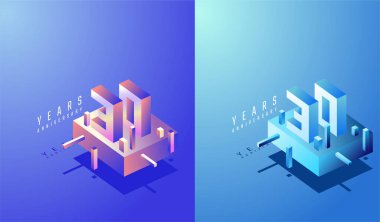 3D Isometric Yıldönümü Tasarımı 30. yıl dönümü Renkli Derece. Teknoloji, Fütürist ve Modern Konsept.