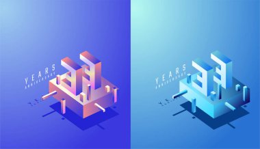 3D Isometric Yıldönümü Tasarımı 33. Renkli Sınıfta 33. yıl dönümü. Teknoloji, Fütürist ve Modern Konsept.