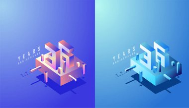 3D Isometric Yıldönümü Tasarımı 36. yıl dönümü Renkli Derece. Teknoloji, Fütürist ve Modern Konsept.