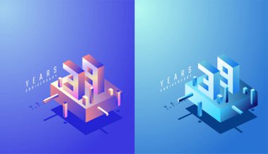 3D Isometric Yıldönümü Tasarımı 39., 39. Yıldönümü Renkli Derece. Teknoloji, Fütürist ve Modern Konsept.