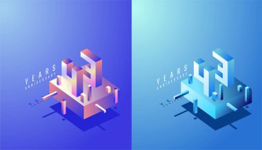 3D Isometric Yıldönümü Tasarımı 43. Renkli Sınıfta 43. yıl dönümü. Teknoloji, Fütürist ve Modern Konsept.