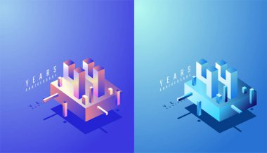 3D Isometric Yıldönümü Tasarımı Renkli Derece 44. yıl dönümü. Teknoloji, Fütürist ve Modern Konsept.