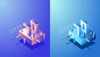 3D Isometric Yıldönümü Tasarımı 70., 70. yıl dönümü Renkli Gradyan. Teknoloji, Fütürist ve Modern Konsept.