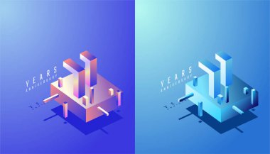 3D Isometric Yıldönümü Tasarımı 71. Renkli Sınıfta 71. Yıldönümü. Teknoloji, Fütürist ve Modern Konsept.