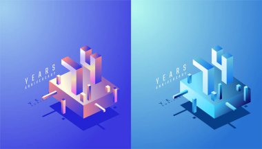 3D Isometric Yıldönümü Tasarımı 74. Renkli Derece 74. yıl dönümü. Teknoloji, Fütürist ve Modern Konsept.