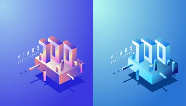 3D Isometric Yıldönümü Tasarımı Renkli Gradyan 'da 100. ve 100. yıl dönümü. Teknoloji, Fütürist ve Modern Konsept.