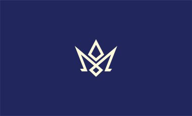 M harfli Crown Logosu. Zarif, Kral, Kraliyet ve lüks mücevher markası konsepti..