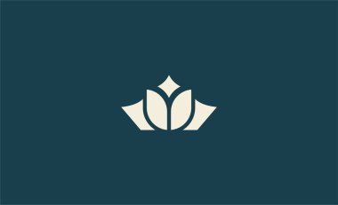 Logo Crown Lale veya parlayan sembollü nilüfer çiçeği. Zarif ve lüks doğa konsepti..