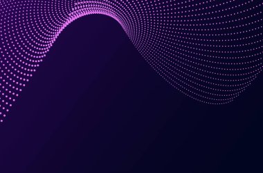 Dinamik büyük veri mor neon parçacık dalgası teknoloji soyut arkaplanı noktalar. Hareket ve derinlik efektli geleceksel tasarım ve boşluğu kopyala.