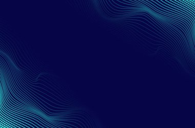 Dinamik büyük veri yeşil neon parçacık dalgası teknoloji soyut arkaplanı noktalar. Hareket ve derinlik efektli geleceksel tasarım ve boşluğu kopyala.