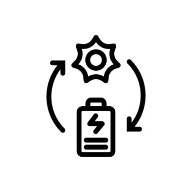 Güneş enerjisiyle çalışan ikon hattı şarj edilebilir bataryası. Bedava enerji, ekoloji, yenilenebilir, yeşil enerji ve güneş enerjisi santrali kavramı. Doğrusal ve Çizgi Simgesi.