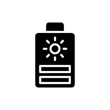 Icon Glyph güneş pili şarj edilebilir. Bedava enerji, ekoloji, yenilenebilir, yeşil enerji ve güneş enerjisi santrali kavramı. Siyah ve Katı simge.