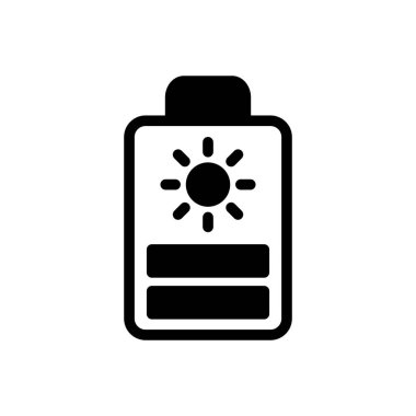 Icon Glyph güneş pili şarj edilebilir. Bedava enerji, ekoloji, yenilenebilir, yeşil enerji ve güneş enerjisi santrali kavramı. Siyah ve Yarı Katı simge.