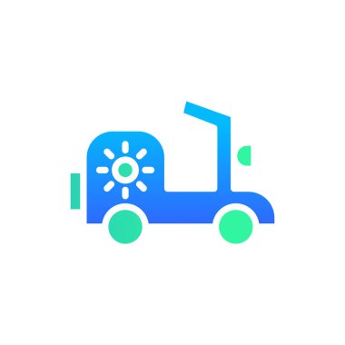 Simge Düz Gradyan güneş enerjili güneş sembollü elektrikli motosiklet. Bedava enerji, ekoloji, yenilenebilir, yeşil enerji ve güneş enerjisi santrali kavramı. Gradyan mavi ve Düz simge.