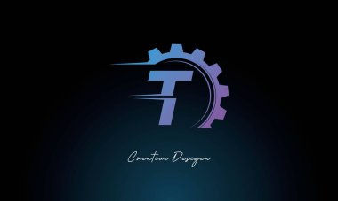 Yaratıcı T Gear Füzyon Logosu Teknoloji ve Mühendislik Markaları için Fütüristik Endüstriyel Harf Tasarımı.