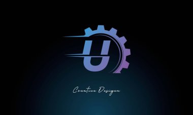 U Gear Füzyon Endüstriyel Logosu Fütüristik Endüstriyel Mektup İşaretli Teknoloji ve Mühendislik Markaları Tasarımı.