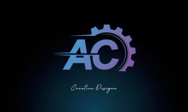 Yaratıcı AC Gear Füzyon Logosu Endüstriyel Teknoloji İlhamlı Harf İşaretli Teknoloji ve Mühendislik Markaları Tasarımı.