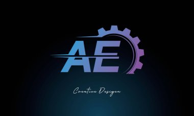 Yaratıcı AE Gear Füzyon Logosu Endüstriyel Teknoloji İlhamlı Harf İşareti Teknoloji ve Mühendislik Markaları Tasarımı.