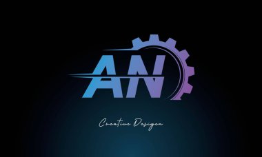 Yaratıcı AN Gear Füzyon Logosu Endüstriyel Teknoloji İlhamlı Harf İşareti Teknoloji ve Mühendislik Markaları Tasarımı.
