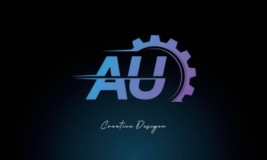 Yaratıcı AU Gear Füzyon Logosu Endüstriyel Teknoloji İlhamlı Harf İşareti Teknoloji ve Mühendislik Markaları Tasarımı.