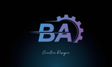 Yaratıcı BA Gear Füzyon Endüstriyel Logosu Fütüristik Endüstriyel Mektup İşaretli Teknoloji ve Mühendislik Markaları Tasarımı.