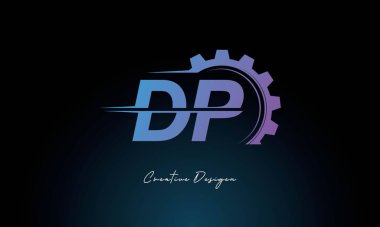 Yaratıcı DP Gear Füzyon Endüstriyel Logosu Fütüristik Endüstriyel Mektup İşaretli Teknoloji ve Mühendislik Markaları Tasarımı.